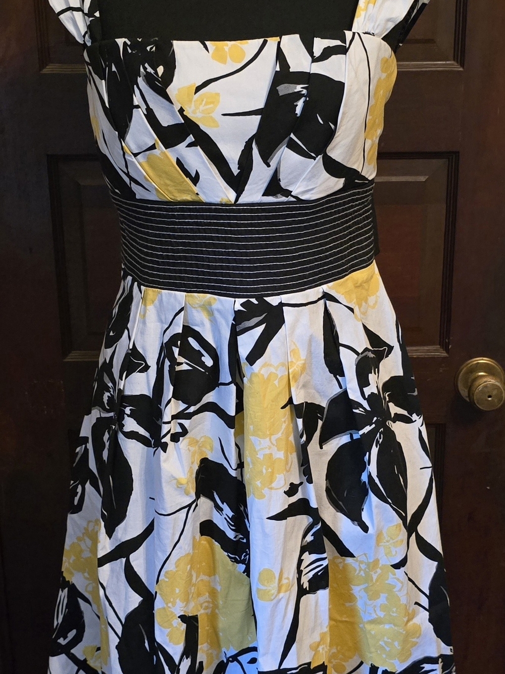 Floral Fit-and-Flare Midi Dress in Yellow & Black